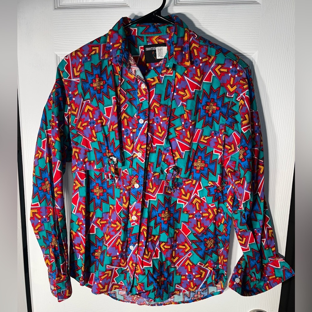 Vintage Frontier Series Southwestern Aztec Shirt Women’s Button Cowboy Rodeo M